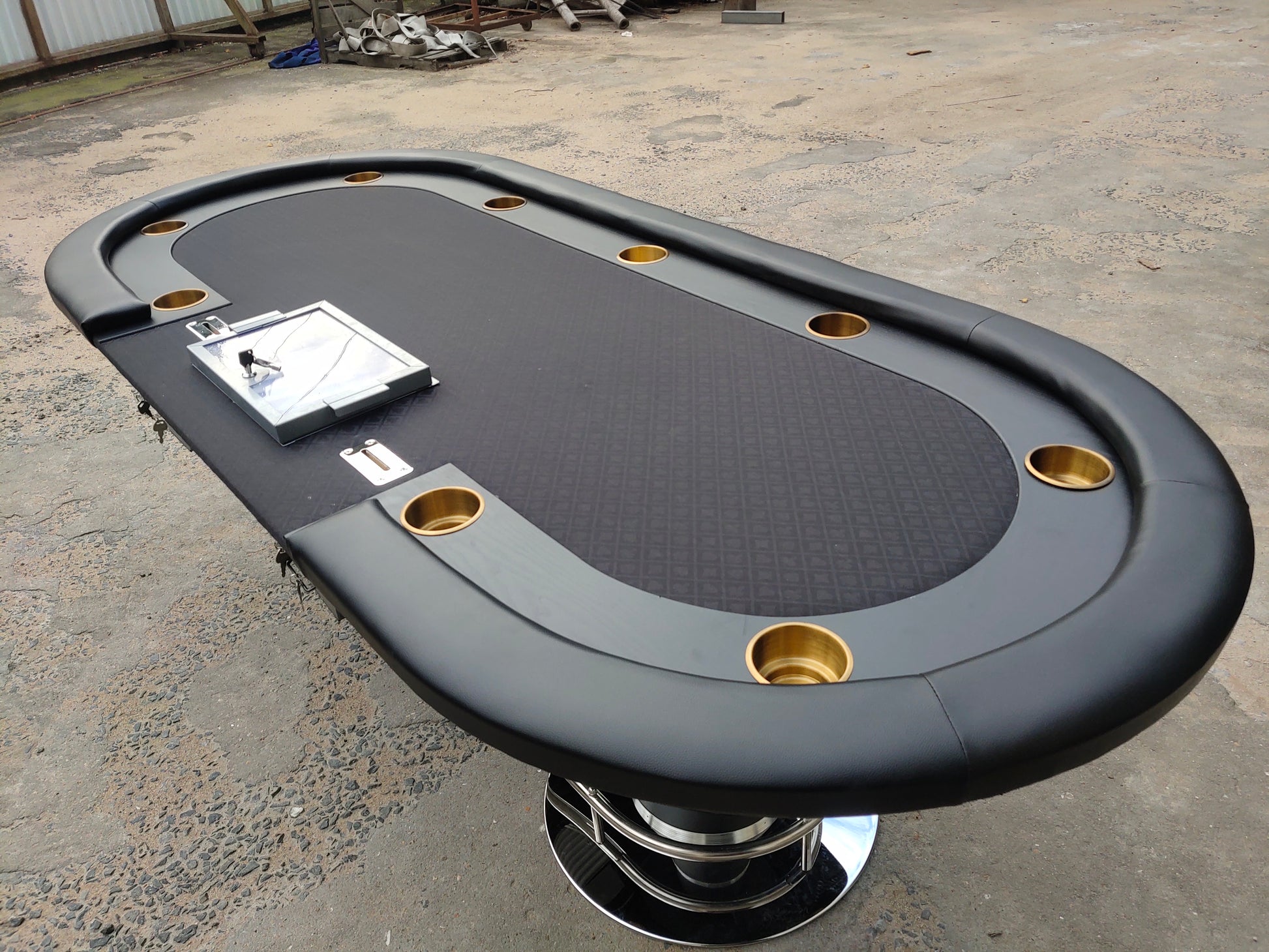 96" Poker Table For Casino Game Texas Holdem Oval Black With Waterproof Felt Chips Tray Drop Box Black Primary Living Space Modern Wood