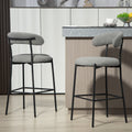 26'' Counter Height Bar Stools Teddy Fabric Cover Kitchen Island Counter Bar Stool With Black Powder Coating Base And Footrest Grey Cushion Metal Grey Kitchen Foam Modern Bar Stools Open Back 1 Foam Teddy