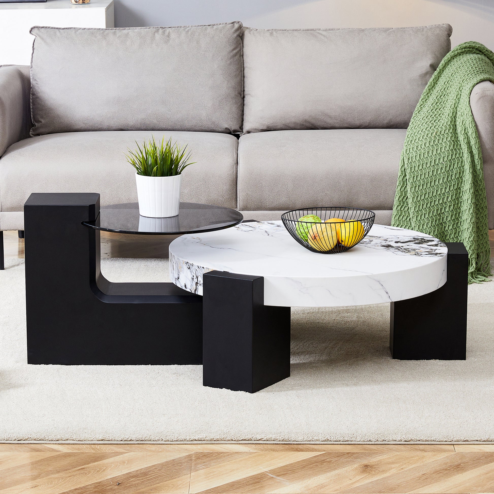 The Detachable Double Decker Coffee Table, The Stylish Design Is More Precious, And The Detachable Design Can Make The Use Of Space More Flexible And Suitable For Various Scenes. White Black Mdf