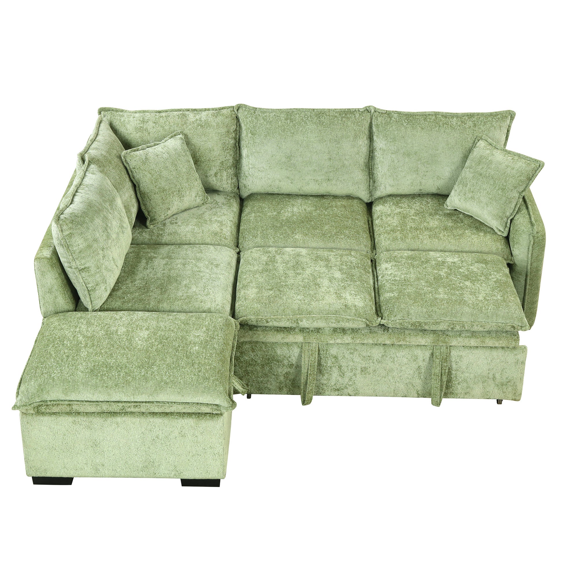 82.67"Convertible Sofa Bed Sectional Sofa Sleeper L Shaped Sofa With A Storage Ottoman,Two Pillows, Two Power Sockets And Two Usb Ports For Living Room, Green Green Foam Chenille 4 Seat