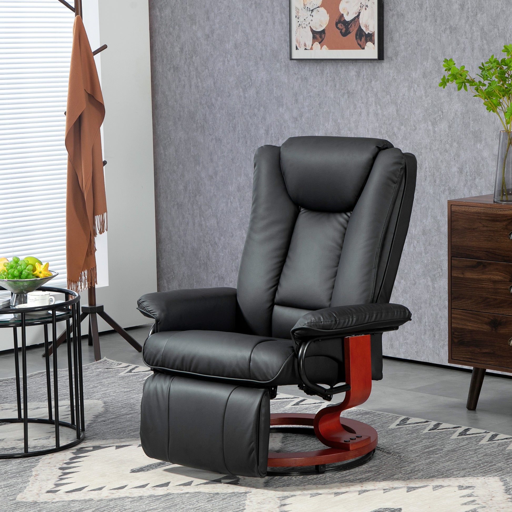 Homcom Manual Swivel Recliner Chair, Pu Leather Reclining Chair With Footrest For Living Room, Black Black Pu Leather