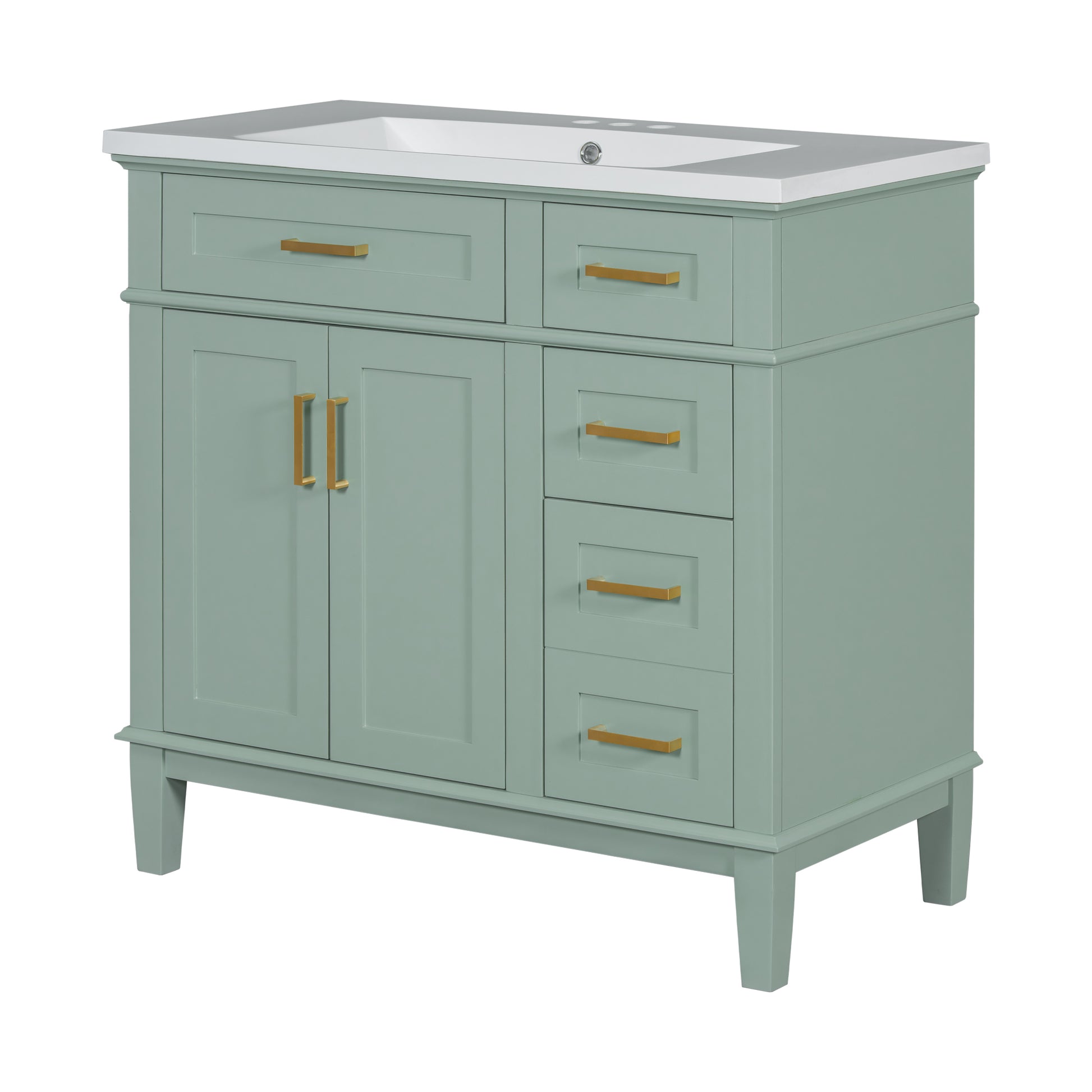 36 Inch Bathroom Vanity With Resin Sink, Modern Bathroom Cabinet In Green, Featuring Two Soft Close Doors And Four Drawers Green Bathroom Solid Wood Mdf Resin