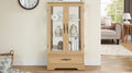 Glass Cabinet Lighted Glass Cabinet Curio Display Cabinet With Adjustable Glass Shelves 2 Doors And 1 Drawer Cabinet Bulb Included Oak Oak Mdf Glass