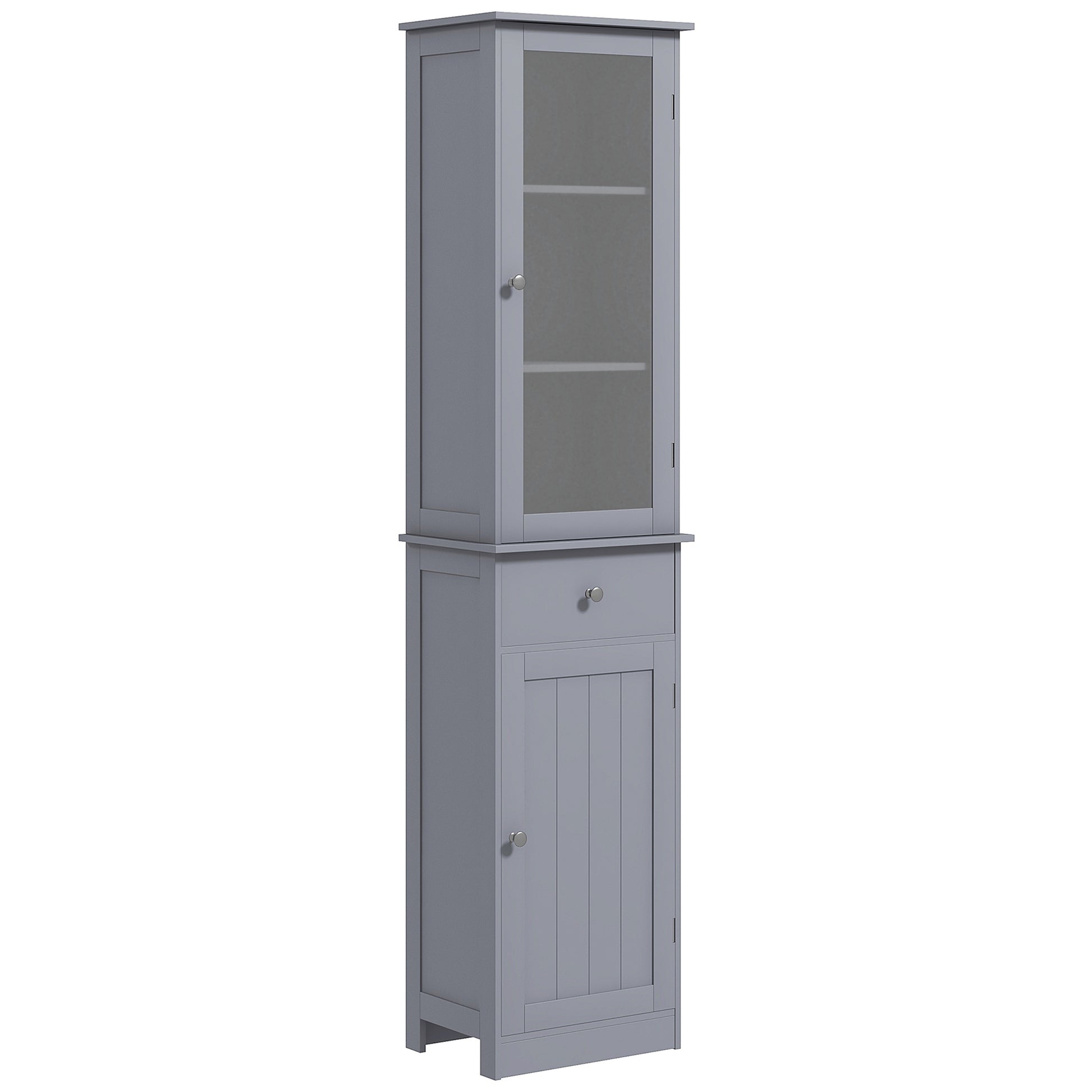 Kleankin Slim Bathroom Storage Cabinet, Tall Bathroom Cabinet, Narrow Linen Tower With Acrylic Door, Drawer And Shelves, Gray Gray Mdf