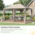 Outsunny 10' X 13' Outdoor Patio Gazebo Canopy Shelter With 6 Removable Sidewalls, & Steel Frame For Garden, Lawn, Backyard And Deck, Khaki Brown Polyester