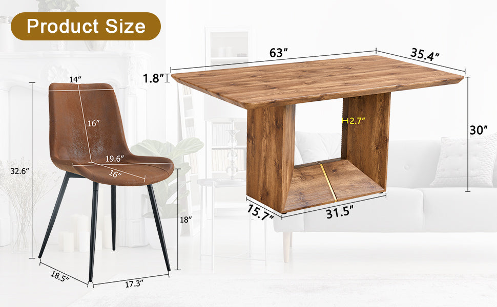 Table And Chair Set. Modern Dining Table With Mdf Top And Beautiful Mdf Legs. Comes With Brown Comfortable Chair With Seat And Metal Legs. Suitable For A Wide Range Of Decorative Styles. Brown,Wood Seats 4 Mdf