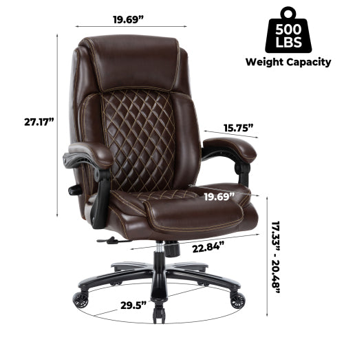 Executive Office Chair 400Lbs Heavy Duty Office Chair, Wide Seat Bonded Leather Office Chair With 30 Degree Back Tilt & Lumbar Support Brown Caster Iron Brown Office Dry Clean Round Handle Office Chairs Solid Back Casters Leather