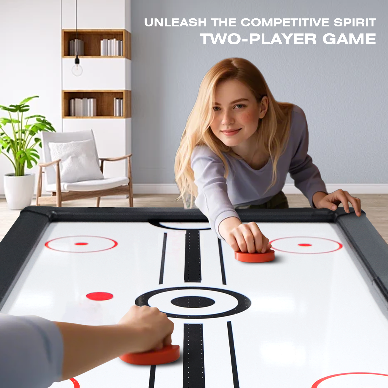 Air Hockey Table, 72" Indoor Hockey Table For Kids And Adults, Led Sports Hockey Game With 2 Pucks, 2 Pushers, And Electronic Score System, Arcade Gaming Set For Game Room Family Home Indoor Fitness Black White Gym Gym Mdf