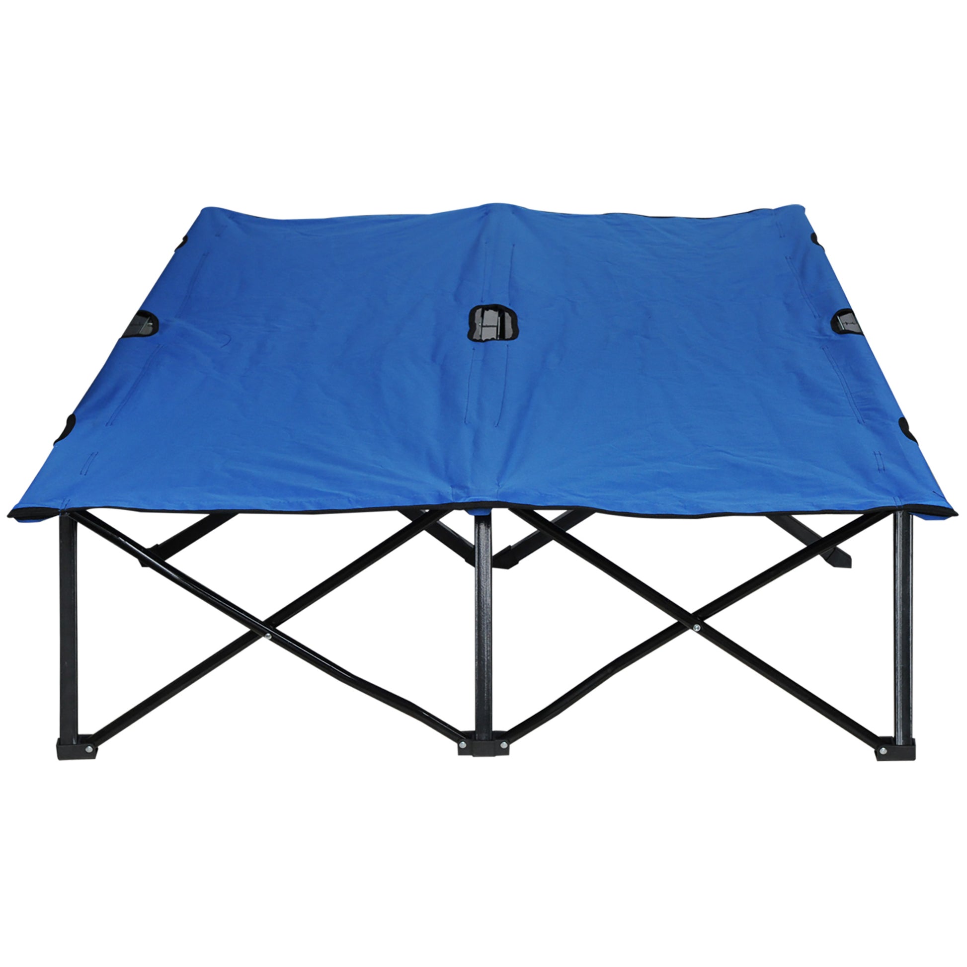 Outsunny 2 Person Folding Camping Cot For Adults, 50" Extra Wide Outdoor Portable Sleeping Cot With Carry Bag, Elevated Camping Bed, Beach Hiking, Blue Blue Steel