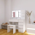 Vanity, Makeup Vanity Desk Set With Mirror & Light, Dressing Table Storage Lots With Power Strip, 3 Lighting Modes With Adjustable Brightness, 37 Inches White With Stool White Drawer 4 Drawers Bedroom Extra Deep Drawers Modern 2 Or Less Mirror Included