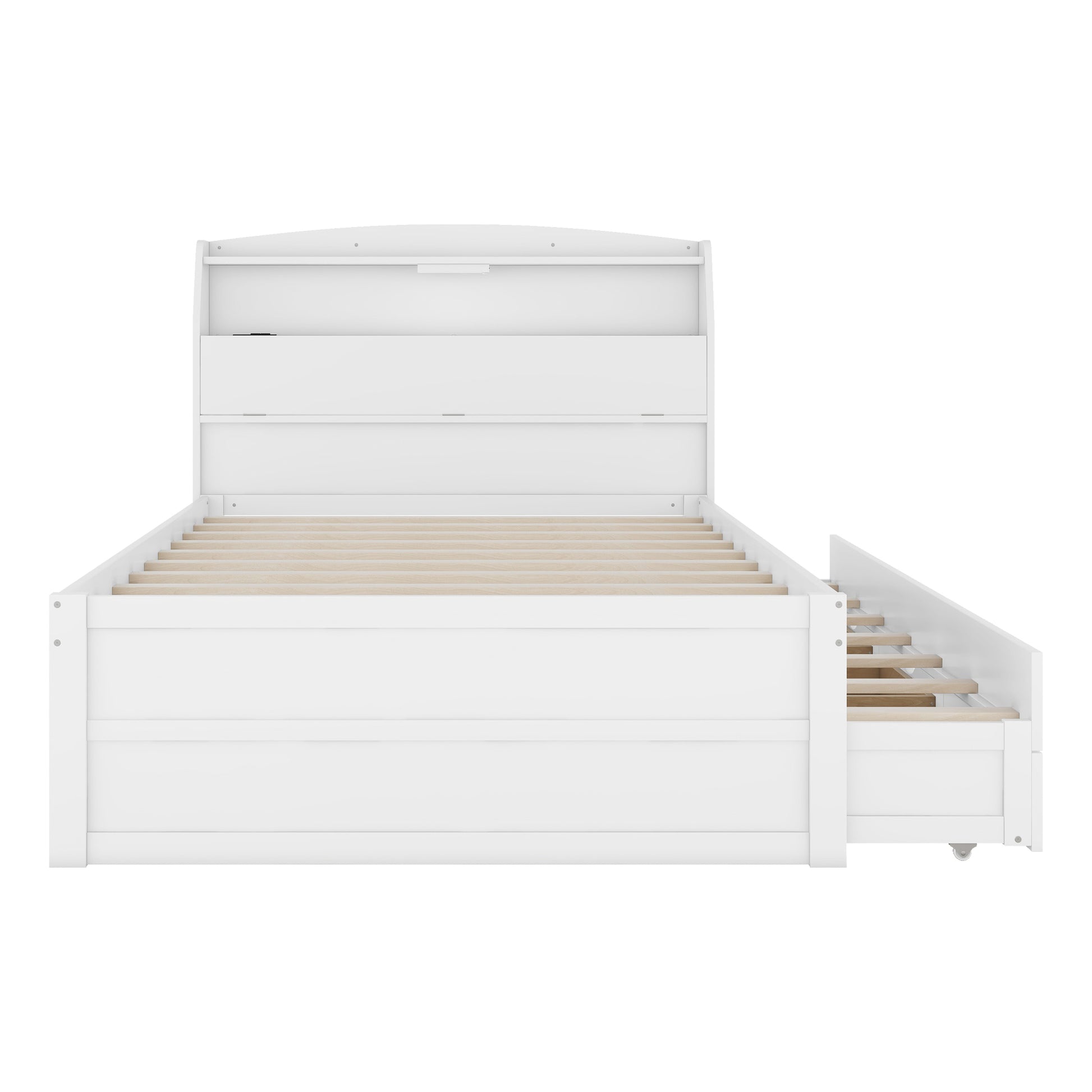 Full Size Wooden Led Platform Bed With Trundle, With Storage Headboard, With Drawers, White Full White Plywood