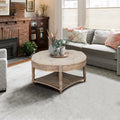 Large Round Ottoman Coffee Table 2 Tier Oversized Button Tufted Ottoman With Wooden Shelf Storage Farmhouse Upholstered Coffee Table Living Room Footstool Ottoman Linen Light Gray Brown Wood Primary Living Space Medium Soft Wood Round Linen Mdf