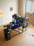 94.5 Inch Home Office Desk L Shape Gaming Desk With Led Storage Shelves Metal Pannel And Stool Black Black Marble Metal