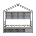 Twin House Bed With Roof Frame, Bedside Shelves, Under Bed Storage Unit,Grey Twin Grey American Design Pine