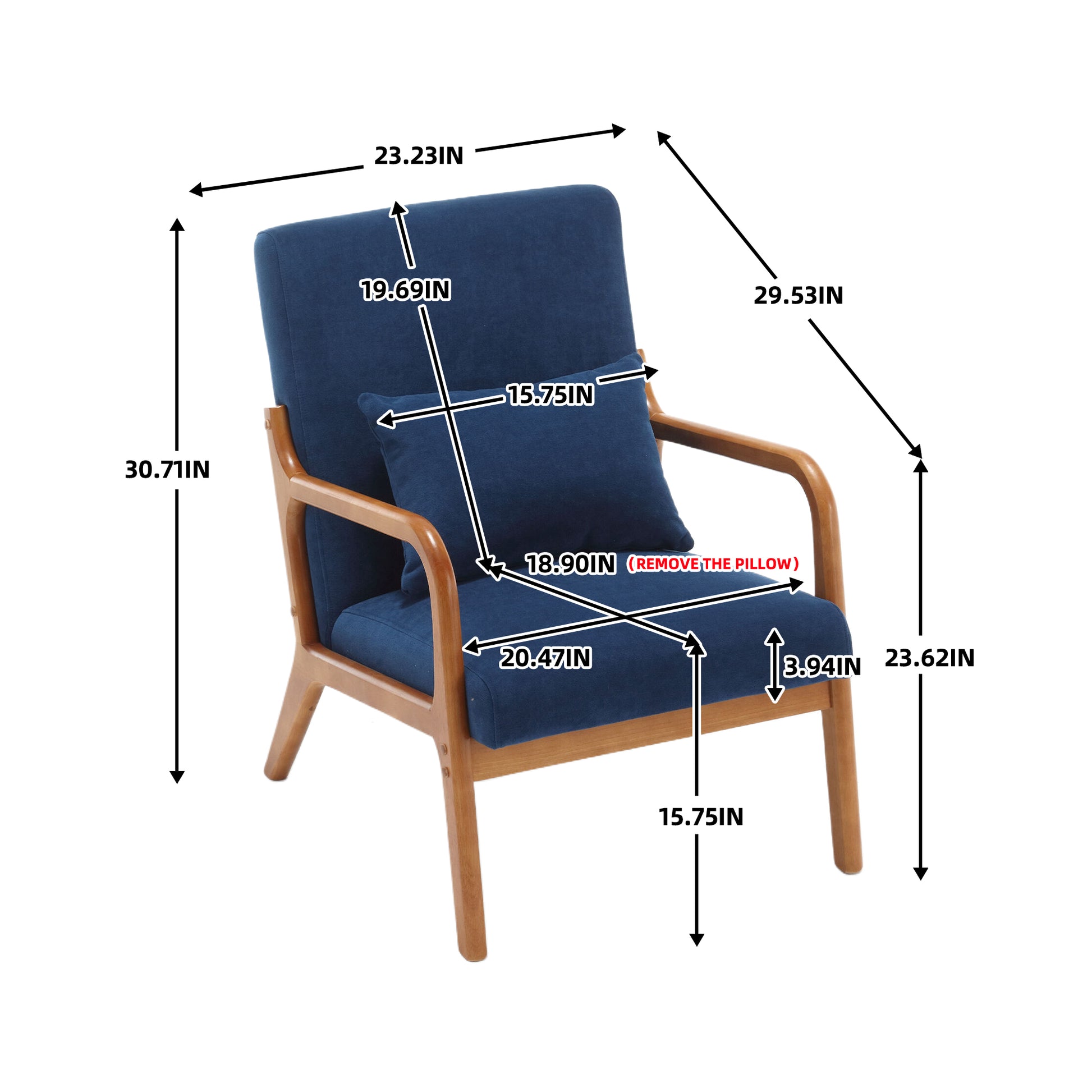 Coolmore Modern Accent Chair, Solid Wood Padding Lounge Armchairs With One Pillow For Living Room, Bedroom, Guest Room Navy Navy Brown Primary Living Space Modern Rubberwood Foam Velvet