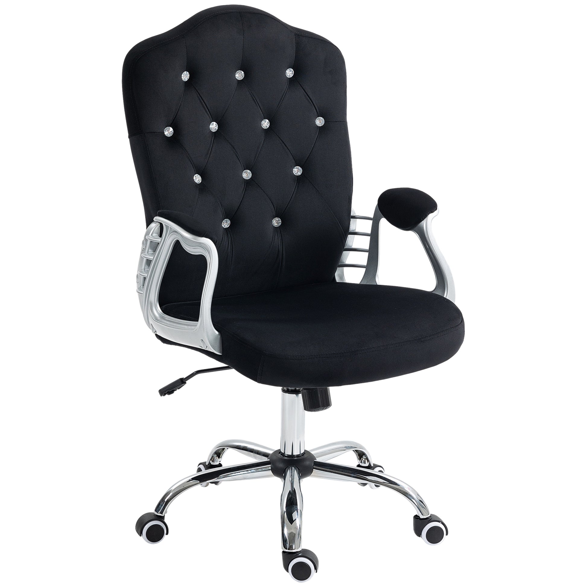 Vinsetto Home Office Chair, Velvet Computer Chair, Button Tufted Desk Chair With Swivel Wheels, Adjustable Height, And Tilt Function, Black Black Polyester