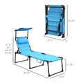 Outsunny Outdoor Lounge Chair, Adjustable Backrest Folding Chaise Lounge, Cushioned Tanning Chair W Sunshade Roof & Pillow Headrest For Beach, Camping, Hiking, Light Blue Light Blue Steel