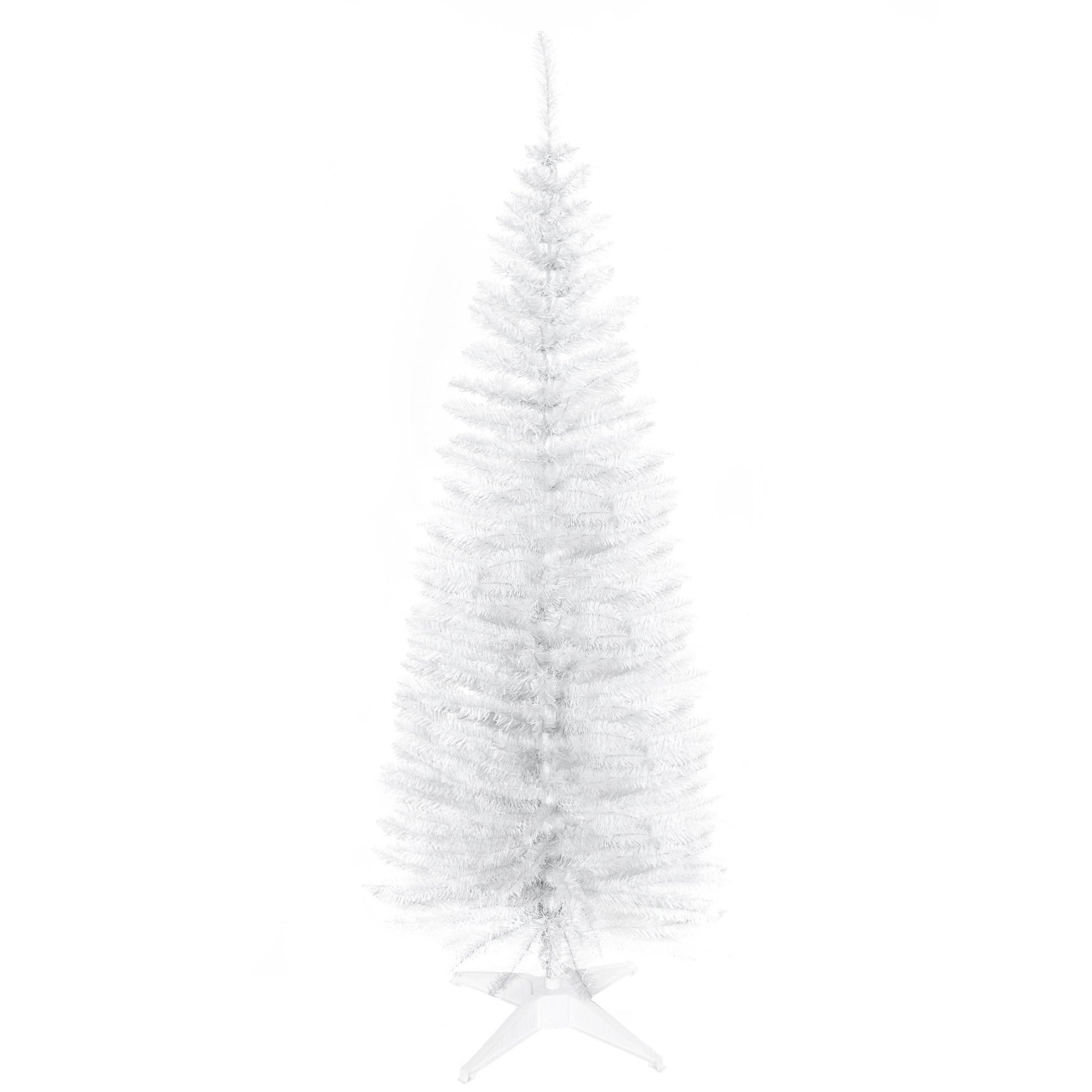 Homcom 5' Artificial Pencil Christmas Tree, Slim Xmas Tree With 294 Realistic Branch Tips And Plastic Stand, White White Plastic