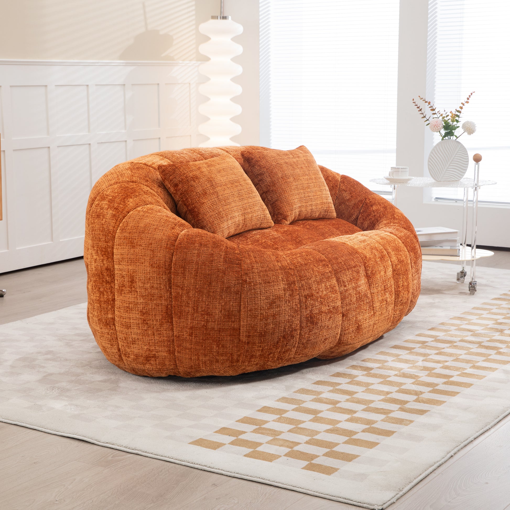 Coolmore Bean Bag Sofa Lazy Sofa Durable Comfort Lounger High Back Bean Bag Chair Couch For Adults And Kids, Indoor & Outdoor, Accent Floor Soft Lounge Chair Orange Chenille Orange Foam Chenille 2 Seat