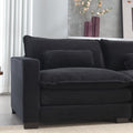 L Shape Sofa Couch With Usb & Cup Holders, Corduroy Stripe Fabric 3 Seater Sofa With 1 Ottoman, Black Black Wood 4 Seat