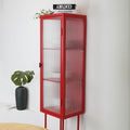 Retro Style Freestanding Metal Tall Display Cupboard With Glass Door And Three Detachable Shelves For Office, Living Room, Kitchen Console Sideboard,Bedside Entryway Red Old Sku:W68751719 Red Steel