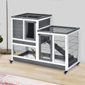 Pawhut Wooden Rabbit Hutch Elevated Bunny Cage Indoor Small Animal Habitat With Enclosed Run With Wheels, Ramp, Removable Tray Ideal For Guinea Pigs, Grey Grey White Wood