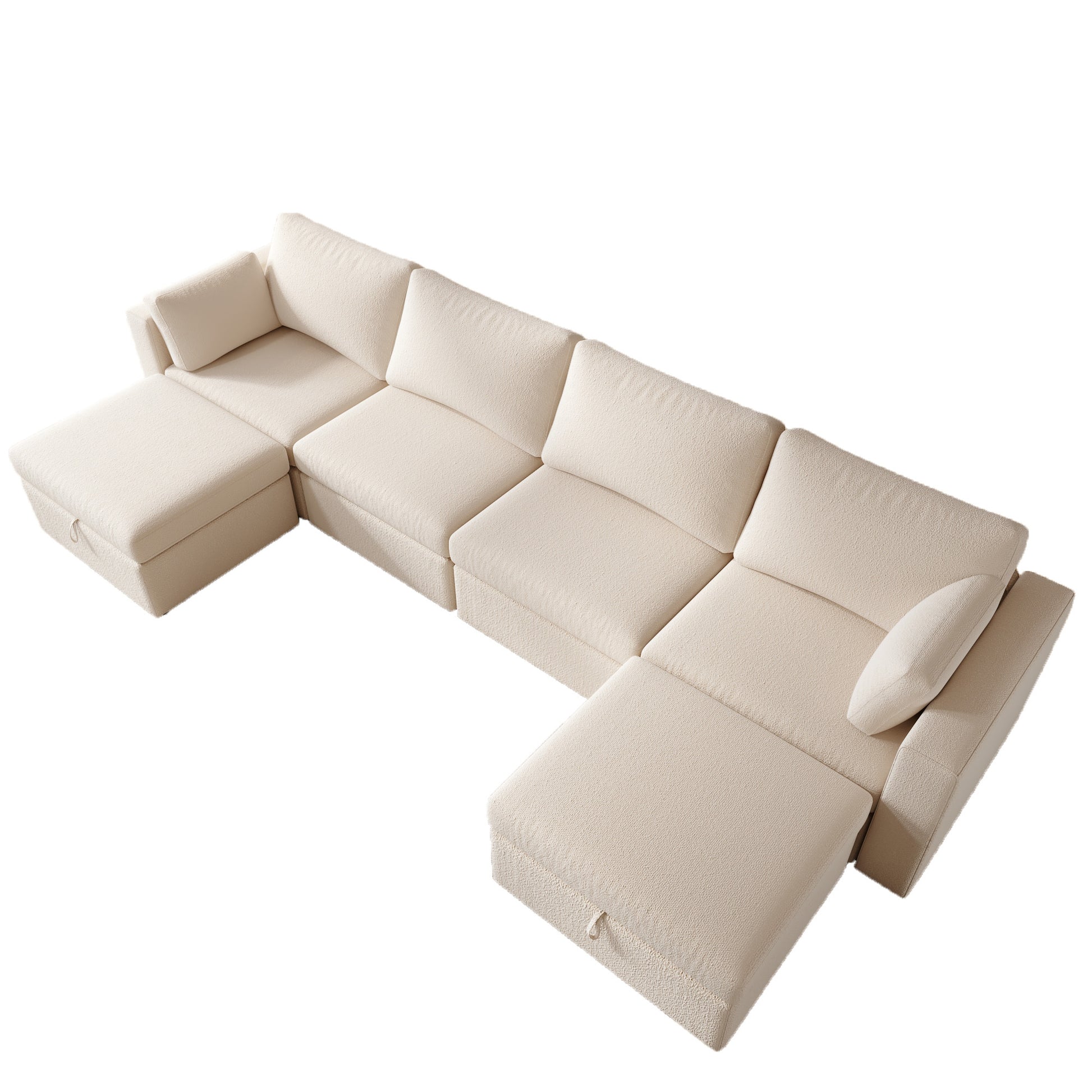 Modern Cotton Linen Modular Sectional Sofa, U Shape Convertible Sofa Set With Pillows, Oversized Sectional Couches With Storage Ottomans For Living Room, Loft, Apartment, Office White 6 Seats White Wood Primary Living Space Medium Duty Pine 6 Seat White