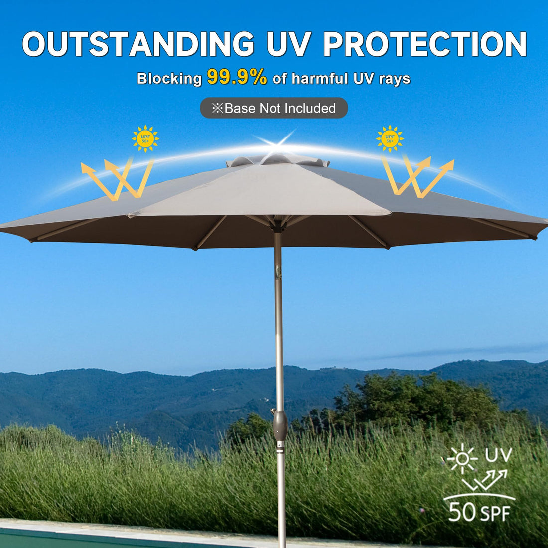 9Ft Patio Umbrella, Outdoor Table Umbrella With Push Button Tilt And Crank, Uv Protection Waterproof Market Sun Umbrella With 8 Sturdy Ribs For Garden, Deck, Backyard, Pool Gray Gray Round Uv Resistant Umbrellas Aluminium