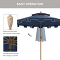 Outsunny 9' Patio Umbrella With Push Button Tilt And Crank, Double Top Ruffled Outdoor Market Table Umbrella With 8 Ribs, For Garden, Deck, Pool, Dark Blue Dark Blue Polyester