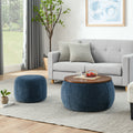 Round Storage Ottoman, 2 In 1 Function, Work As End Table And Ottoman,With Small Seat,Dark Blue 25