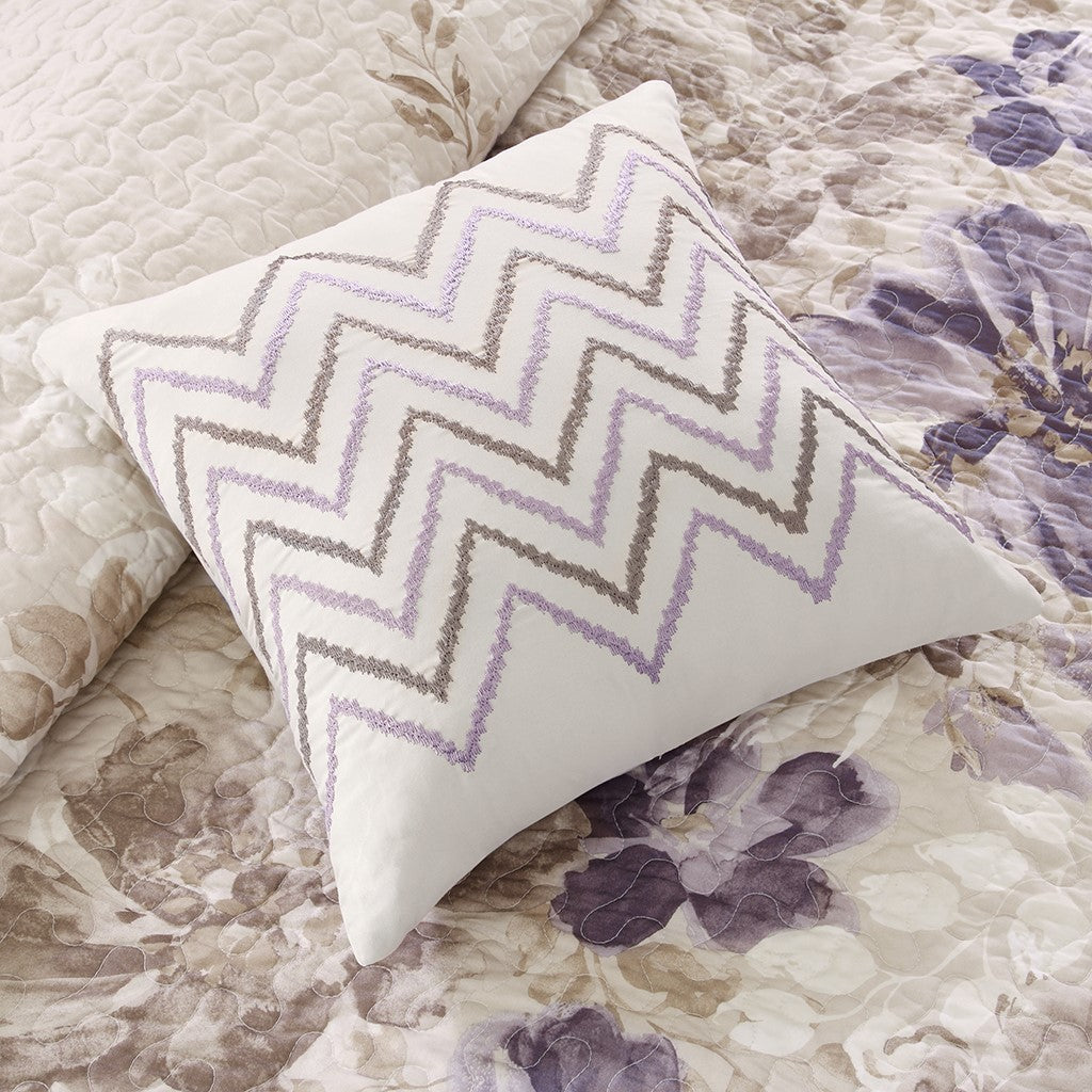 6 Piece Printed Quilt Set With Throw Pillows Taupe Full Queen Full Multicolor Cotton