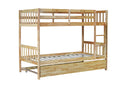 Twin Over Twin Rubber Wood Bunk Bed With Trundle, Convertible Into 2 Twin Size Beds, Twin Size Bunk Bed With Ladder And Safety Guardrails,Natural Twin Natural Rubber Wood