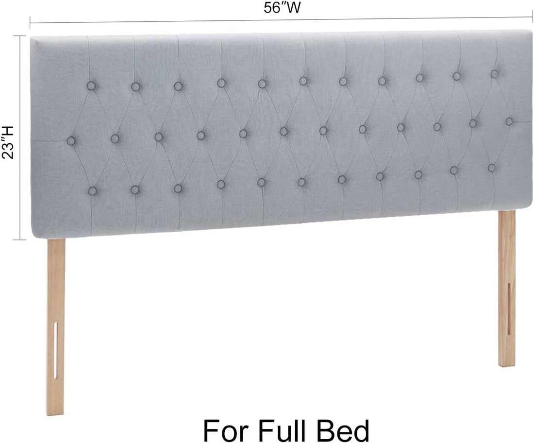 Tufted Upholstered Full Size Bed Headboard In Modern Button Design, Adjustable Solid Wood Head Board, Premium Linen Fabric Padded Headboards In Bedroom Grey, Full Full Grey Bedroom Bed Frame Linen Fabric Metal