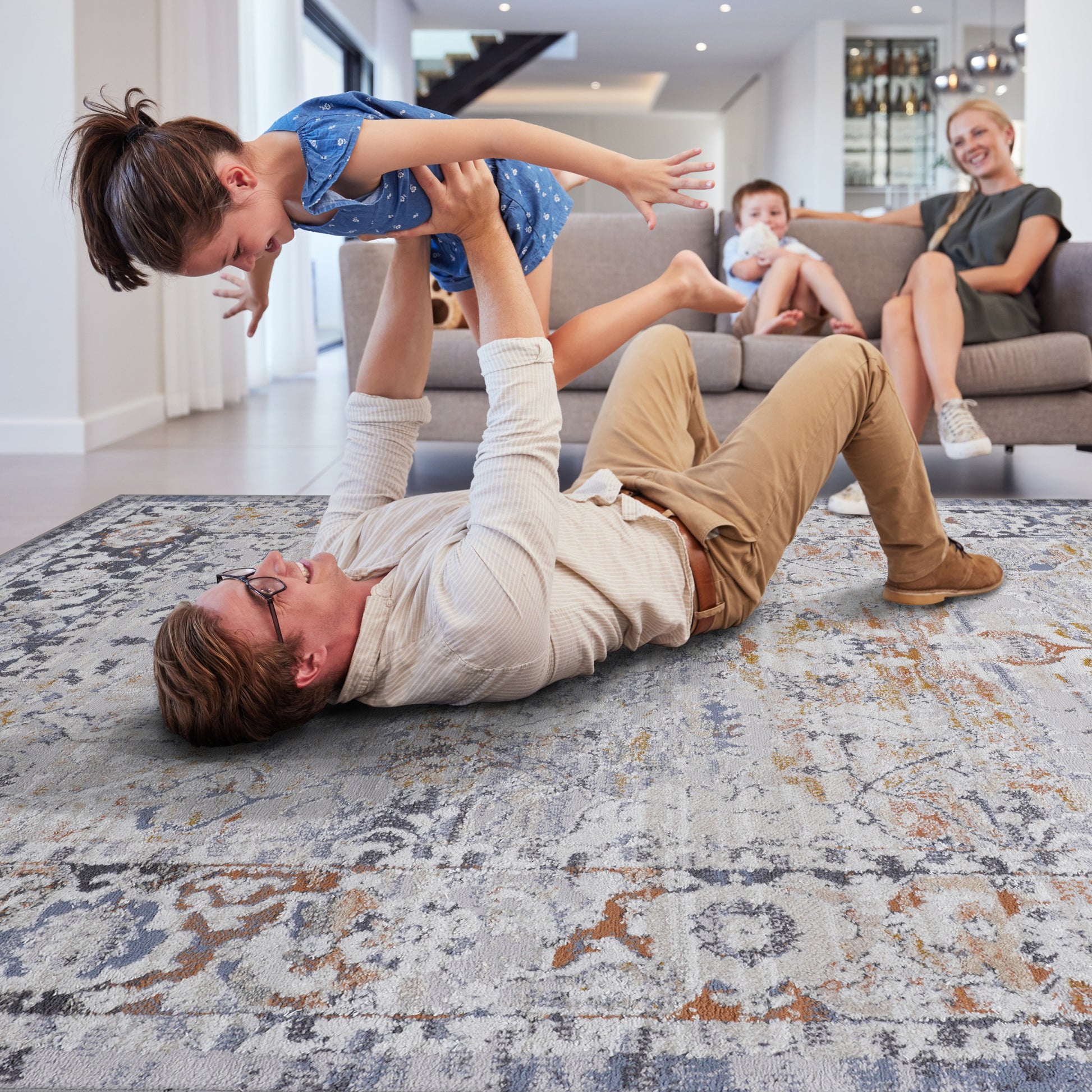 6X9 Ivory Grey Traditional Non Shedding Living Room Bedroom Dining Home Office Stylish And Stain Resistant Area Rug Ivory Grey Polyester