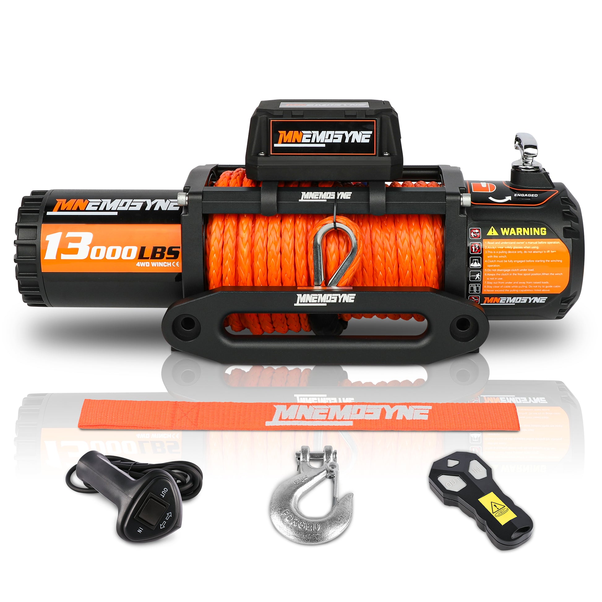 13000Lbs Electric Winch 12V Synthetic Rope Sand Towing Truck Trailer Jeep 4Wd Orange Stainless Steel