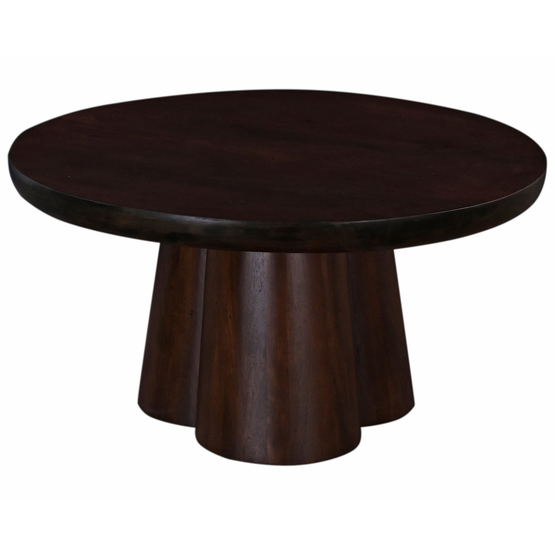 Living Room 31 In. Acacia Wood Round Pedestal Coffee Table, Luxurious Accent Sofa Table, Dark Brown Dark Brown Brown Primary Living Space Contemporary Freestanding Acacia Coffee & End Tables Round Solid Wood Pedestal