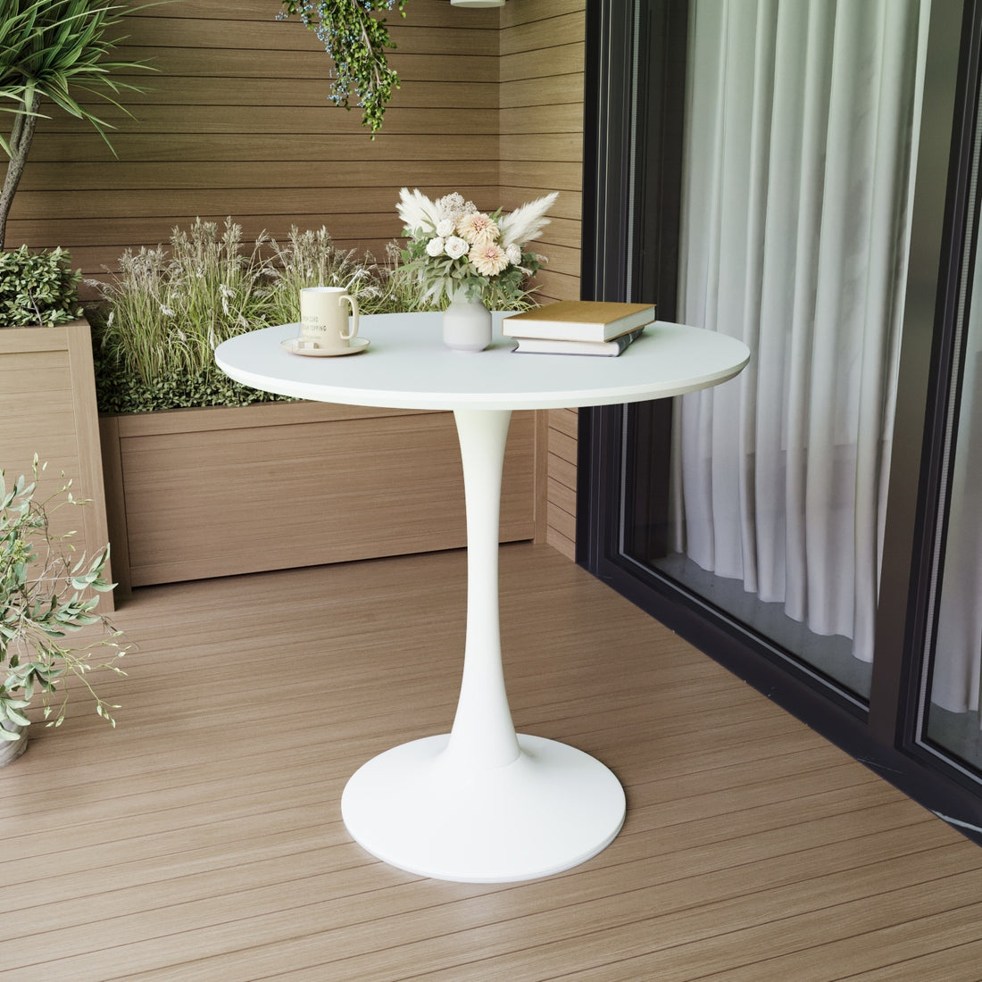White Round Dining Table, 31.5" Tulip Table Kitchen Dining Table 2 4 People With Mdf Table Top & Pedestal Base, Mid Century End Table Leisure Coffee Table Office Living Room Table White Mdf