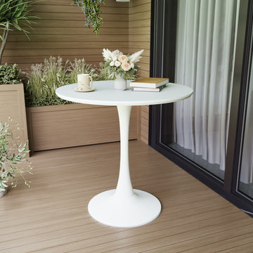 White Round Dining Table, 31.5" Tulip Table Kitchen Dining Table 2 4 People With Mdf Table Top & Pedestal Base, Mid Century End Table Leisure Coffee Table Office Living Room Table White Mdf