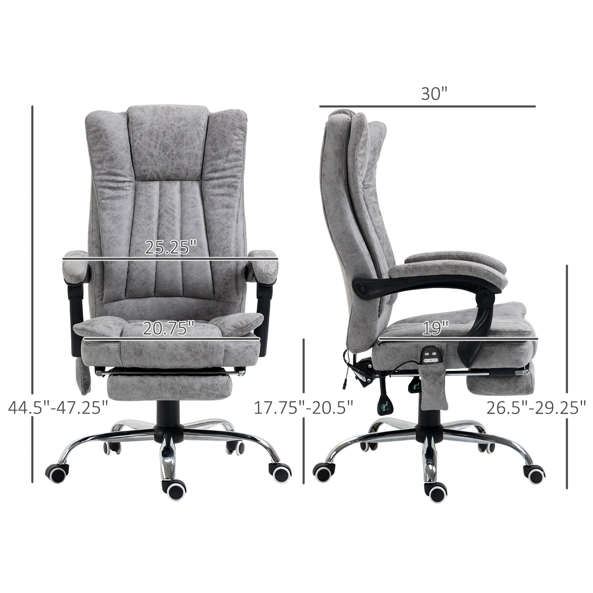 Vinsetto Massage Office Chair, High Back Reclining Desk Chair, Gray Gray Polyester