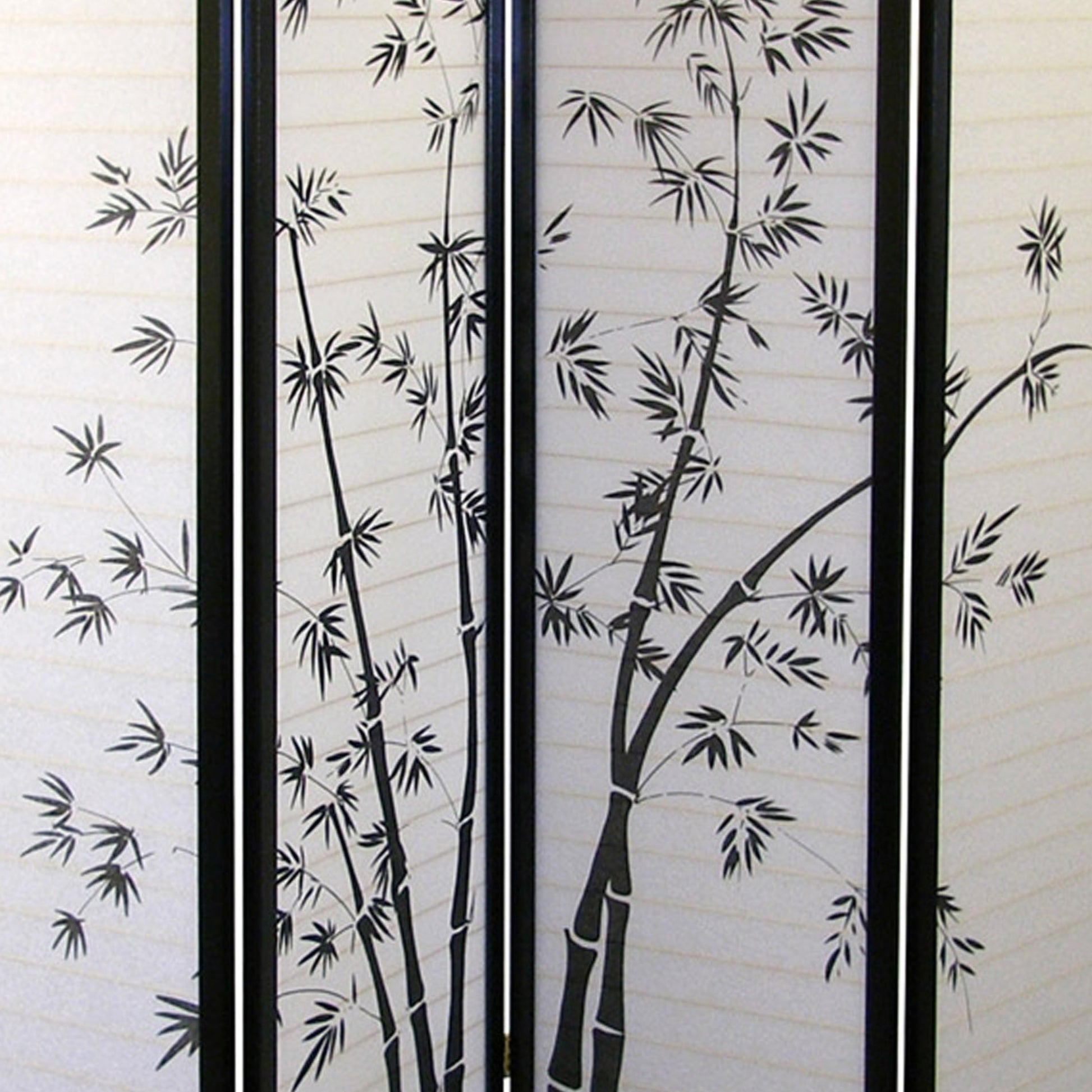 70" Tall 4 Panel Screen Room Divider, Bamboo Design With Black Finish Black Wood