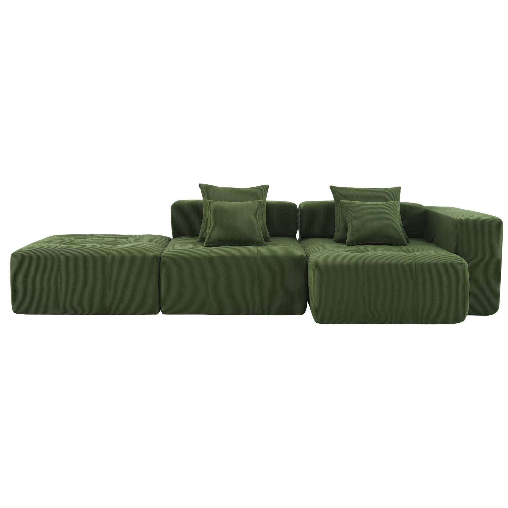 105.5'' L Shaped Modular Sectional Sofa,Minimalist Corduroy Floor Couch Set,Convertible Foam Filled Cloud Couch For Living Room,3 Pc Free Combination,No Assembly Required,3 Colors Green Corduroy 4 Seat