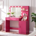 Vanity Desk With Mirror And Lights, 46.4In Dressing Table With 2 Large Drawer&Large Vertical Organizer, 3 Level Dresser & 3 Lighting Modes Adjustable Brightness, Suitable For Bedroom Rose Pink Rose Pink Particle Board