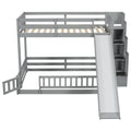 Twin Over Full Bunk Bed With Slide, Storage Staircase, Pine Solid Wooden Bunk Bed With Safety Guardrails ,Grey Grey Pine