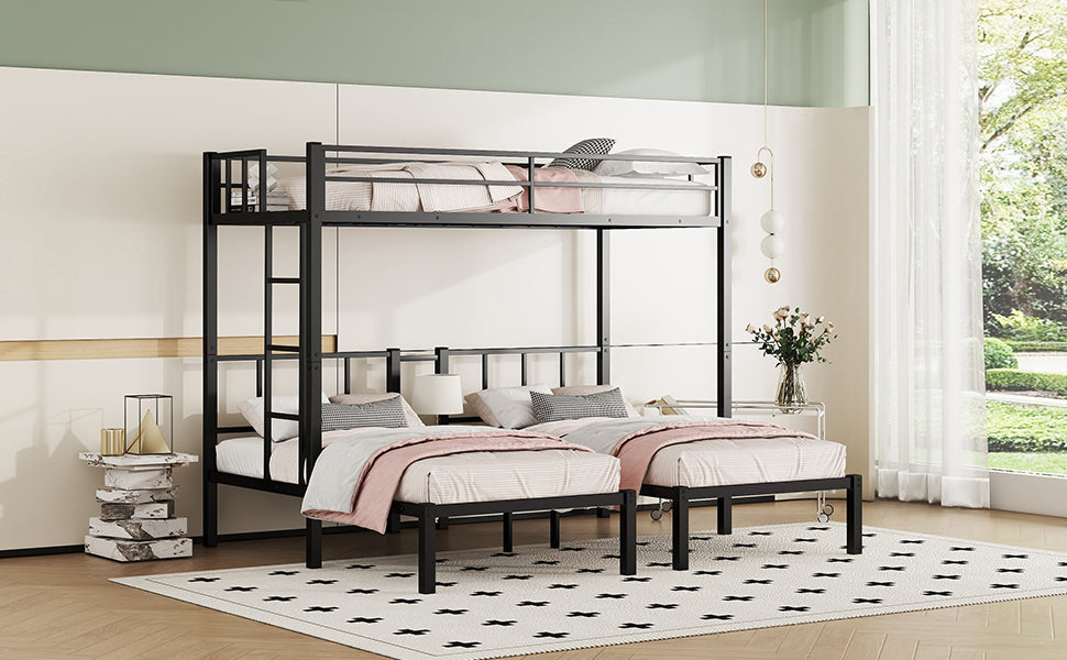 Twin Over Twin & Twin Bunk Beds For 3, Twin Xl Over Twin & Twin Bunk Bed Metal Triple Bunk Bed, Black Twin Xl Black Metal