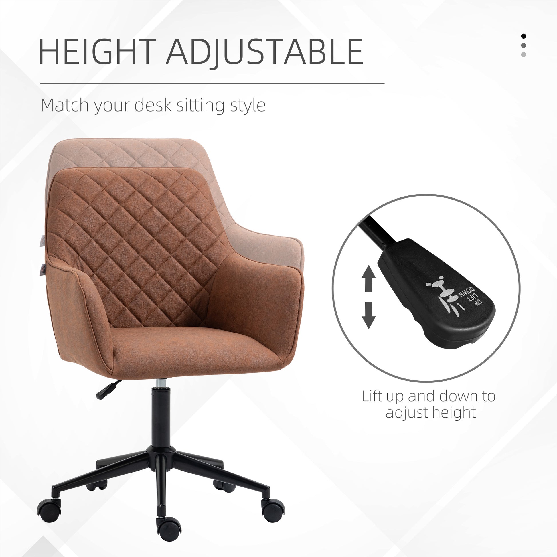 Vinsetto Mid Back Modern Home Office Chair Swivel Computer Desk Chair With Adjustable Height, Microfiber Cloth, Diamond Line Design, And Padded Armrests, Brown Brown Plastic