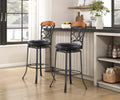 1Pc Pub Height Swivel Chair Faux Leather Upholstered Black Metal Frame Dining Furniture Black Dining Room Metal