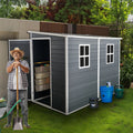 8X4Ft Outdoor Resin Garden Shed With Floor And 2 Windows, Plastic Patio Outdoor Storage Shed With Lockable Door For Garden Tools, Bicycles, Trash Cans, Dark Grey Dark Gray Garden & Outdoor Plastic