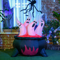 Outsunny 4Ft Halloween Inflatables Outdoor Decorations White Ghosts In Red Cauldron, Blow Up Led Yard Decor For Garden, Lawn, Party, Holiday White Polyester