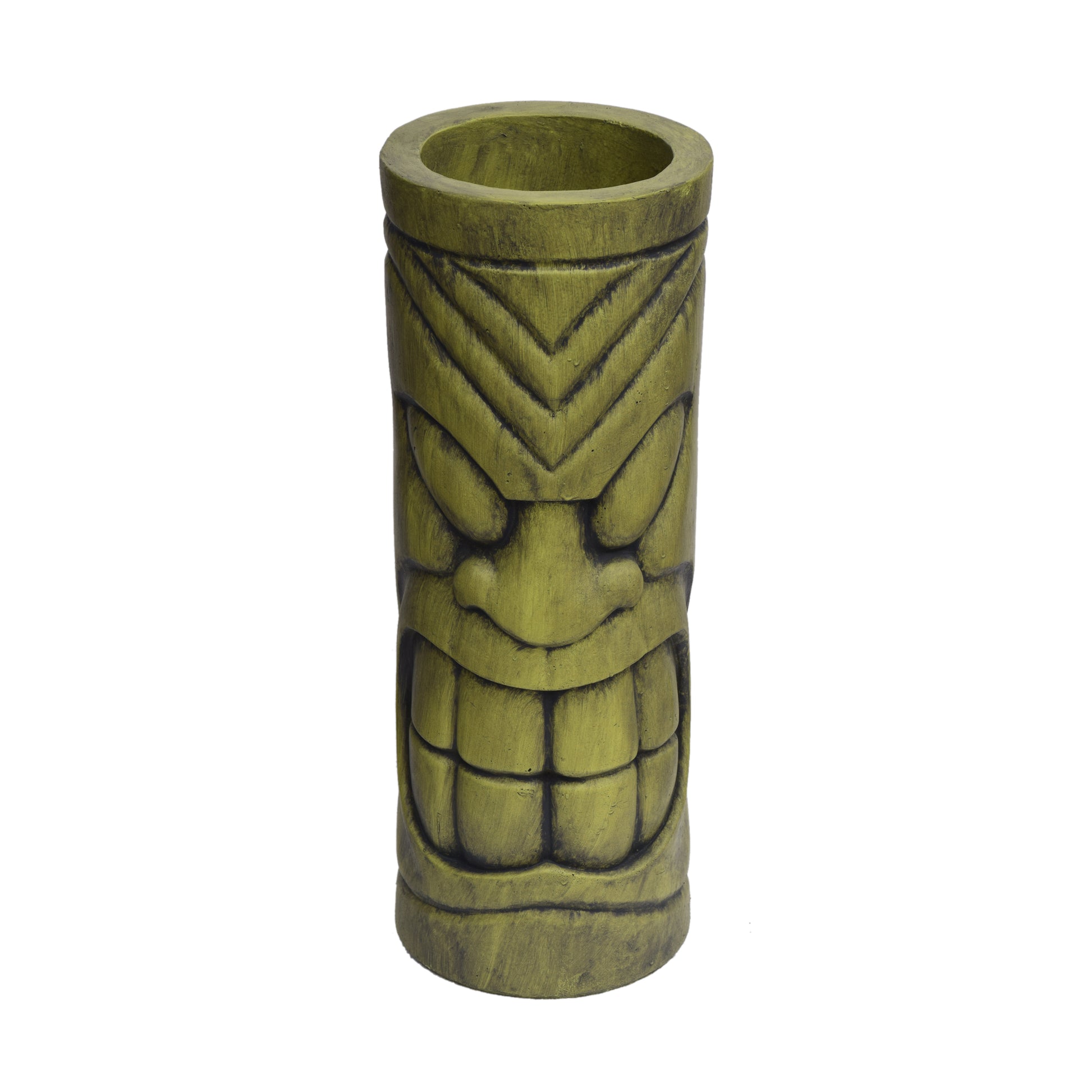 Stone Statue Urn Planter, Decorative Face Plant Pot, Antique Green Finish Antique Green Concrete