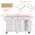Kitchen Island With Rubber Wood Countertop, Kitchen Cart On 5 Wheels With Storage Cabinet And 5 Drawers For Dinning Room, White White Dining Room Rectangular Rubberwood Solid Wood Mdf Large 56 In